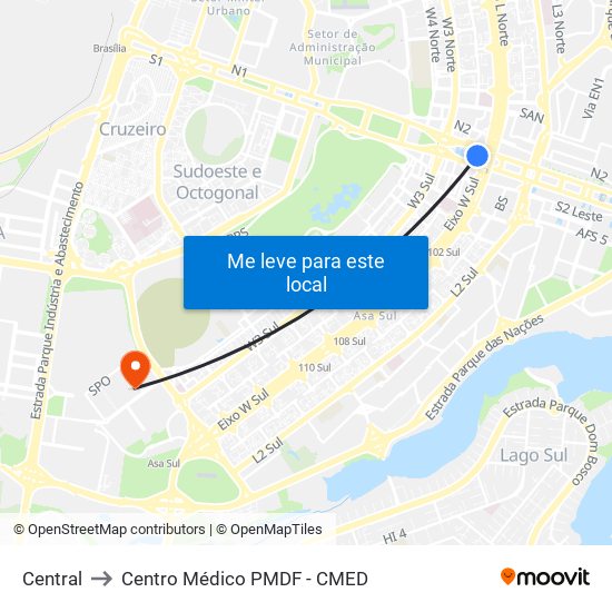 Central to Centro Médico PMDF - CMED map