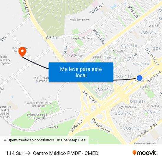 114 Sul to Centro Médico PMDF - CMED map