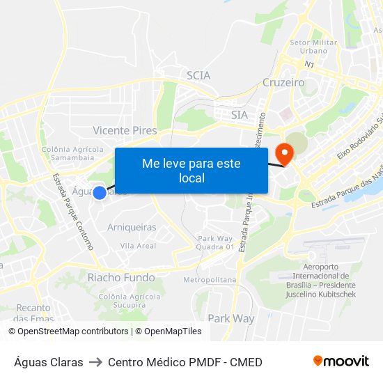 Águas Claras to Centro Médico PMDF - CMED map