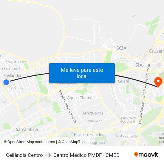 Ceilândia Centro to Centro Médico PMDF - CMED map