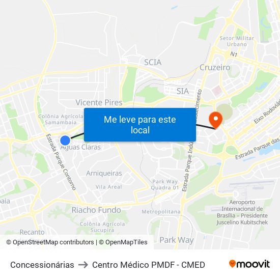 Concessionárias to Centro Médico PMDF - CMED map