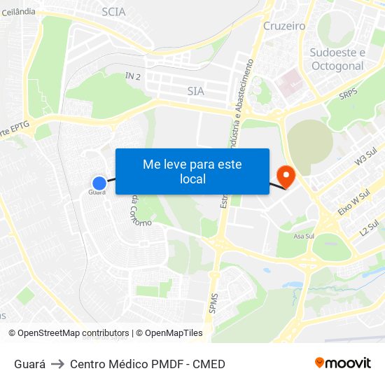 Guará to Centro Médico PMDF - CMED map