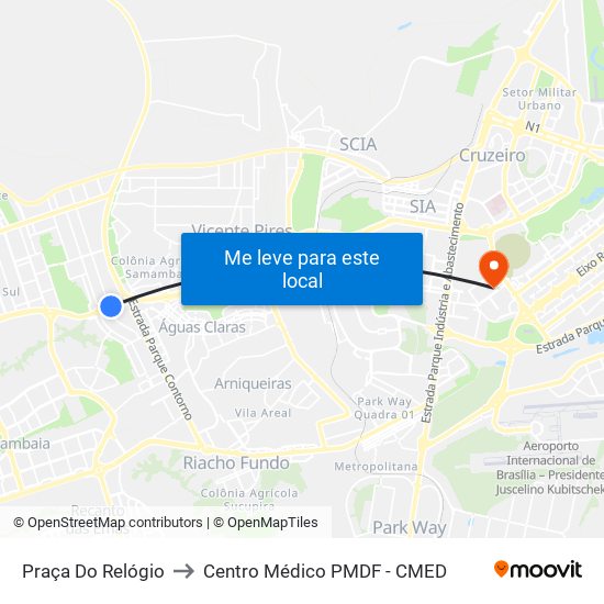 Praça Do Relógio to Centro Médico PMDF - CMED map