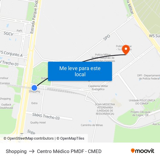 Shopping to Centro Médico PMDF - CMED map