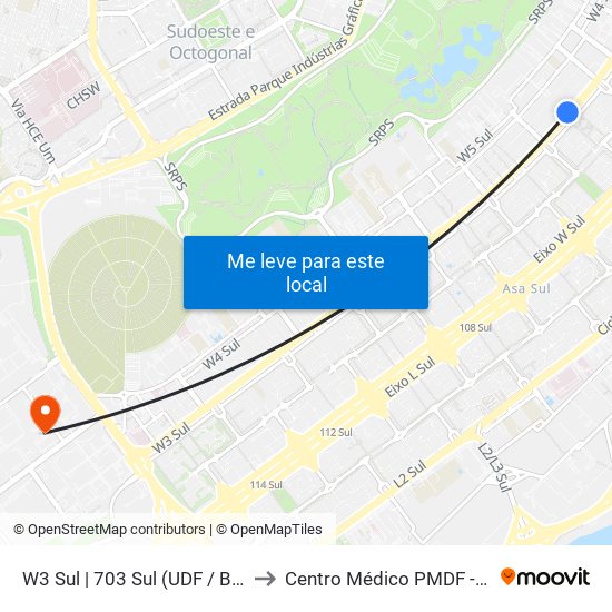 W3 Sul | 703 Sul (Udf / Big Box) to Centro Médico PMDF - CMED map