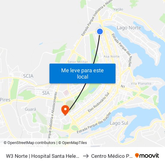 W3 Norte | Hospital Santa Helena / Santa Lúcia Norte to Centro Médico PMDF - CMED map