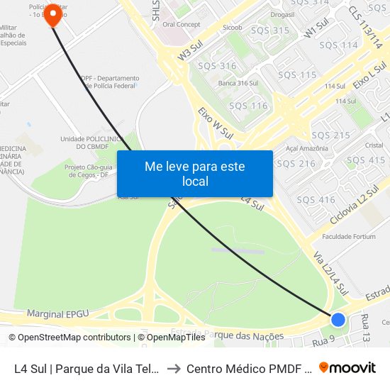 L4 Sul | Parque Da Vila Telebrasília to Centro Médico PMDF - CMED map