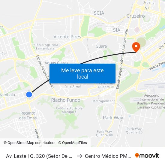 Av. Leste | Q. 320 (Setor De Mansões Q. 3) to Centro Médico PMDF - CMED map