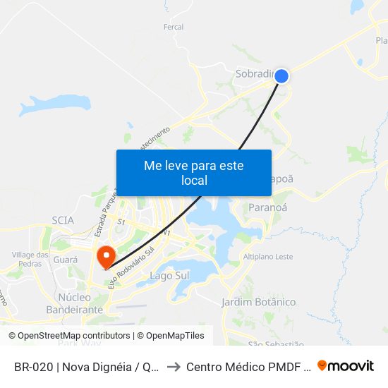 Br-020 | Nova Dignéia / Quadra 18 to Centro Médico PMDF - CMED map