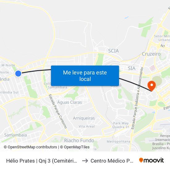 Hélio Prates | Qnj 3 (Cemitério / Setor H Norte) to Centro Médico PMDF - CMED map