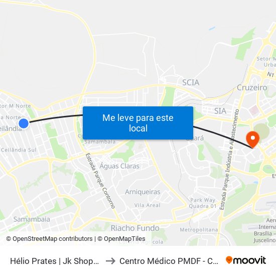 Hélio Prates | Jk Shopping to Centro Médico PMDF - CMED map