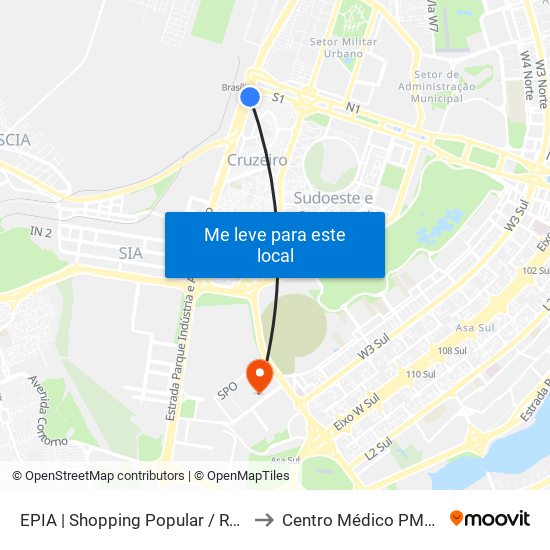 Epia Sul | Shopping Popular / Rodoferroviaria to Centro Médico PMDF - CMED map