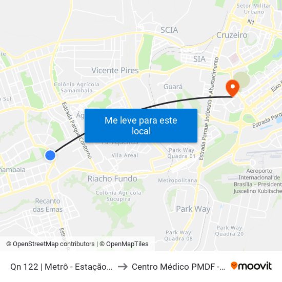 Qn 122 | Metrô - Estação Furnas to Centro Médico PMDF - CMED map