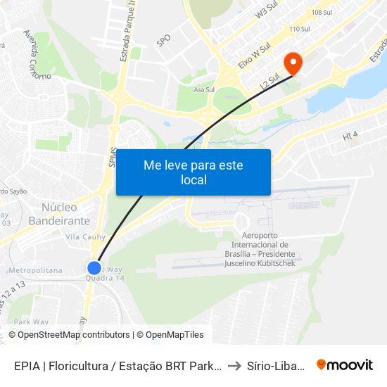 EPIA | Floricultura / Estação BRT Park Way to Sírio-Libanês map