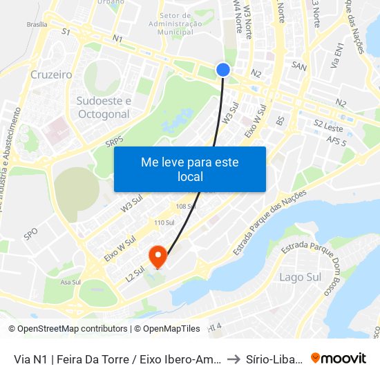 Via N1 | Feira Da Torre / Eixo Ibero-Americano to Sírio-Libanês map