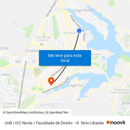 Unb | Icc Norte / Faculdade De Direito to Sírio-Libanês map