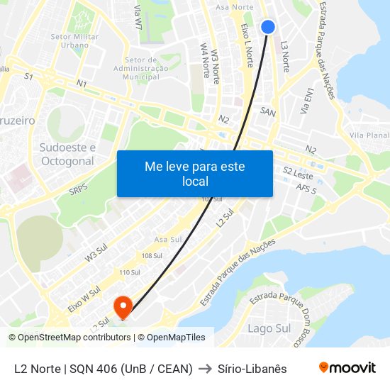 L2 Norte | Sqn 406 (Unb / Odonto Hub) to Sírio-Libanês map