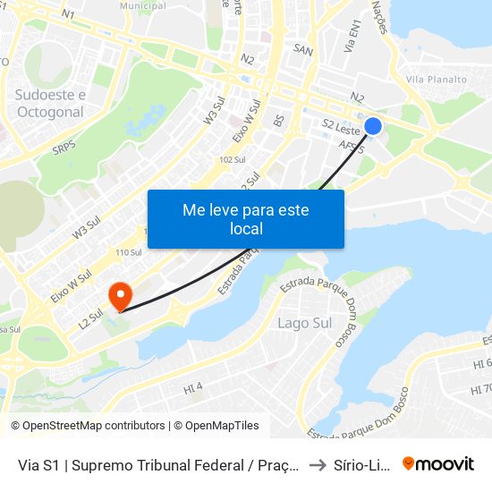 Via S1 | Supremo Tribunal Federal / Praça Dos Três Poderes to Sírio-Libanês map
