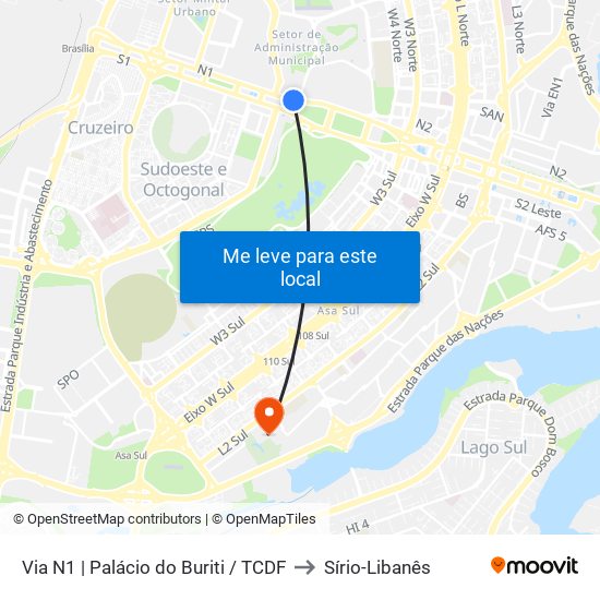 Via N1 | Palácio do Buriti / TCDF to Sírio-Libanês map