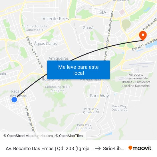 Av. Recanto Das Emas | Qd. 203 (Igreja Universal) to Sírio-Libanês map