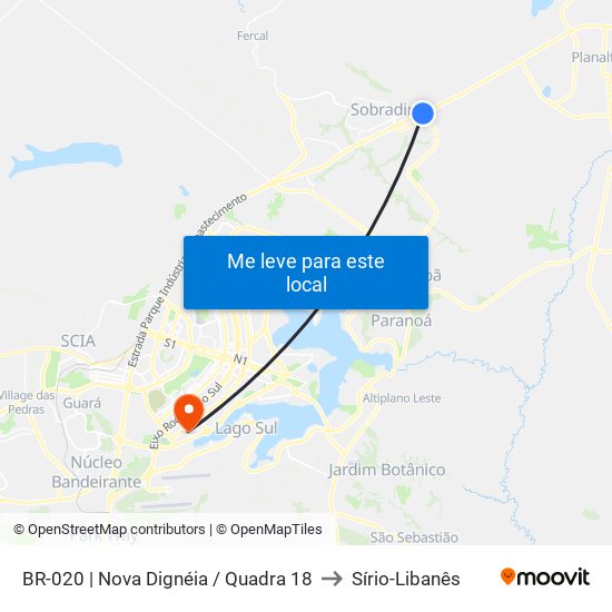 Br-020 | Nova Dignéia / Quadra 18 to Sírio-Libanês map