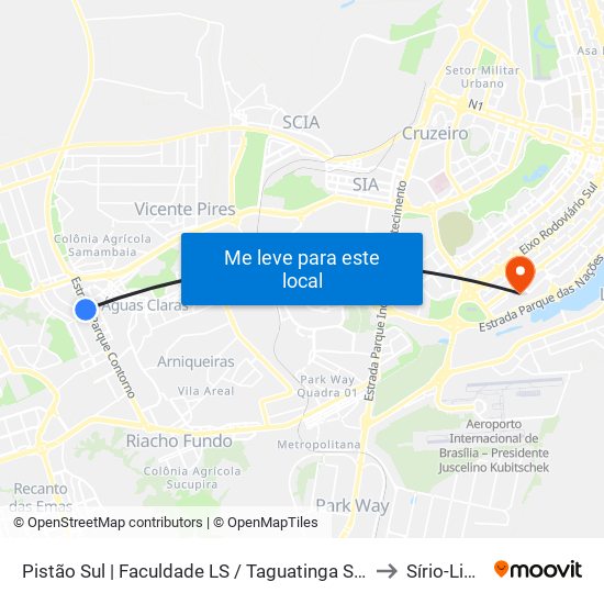 Pistão Sul | Faculdade Ls / Taguatinga Shopping / Cobasi to Sírio-Libanês map