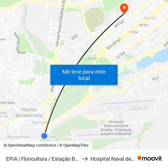 EPIA | Floricultura / Estação BRT Park Way to Hospital Naval de Brasília map