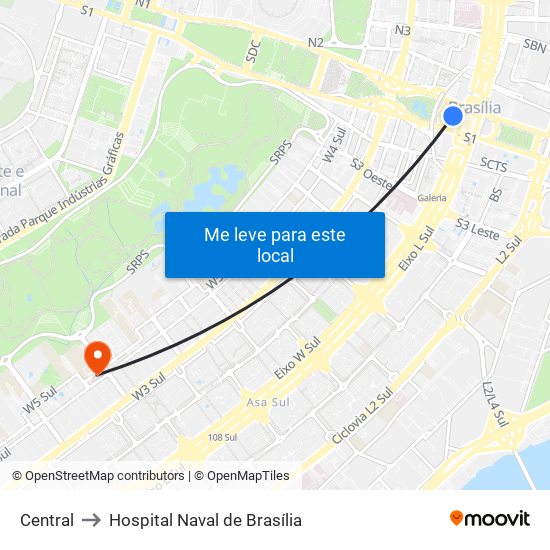 Central to Hospital Naval de Brasília map
