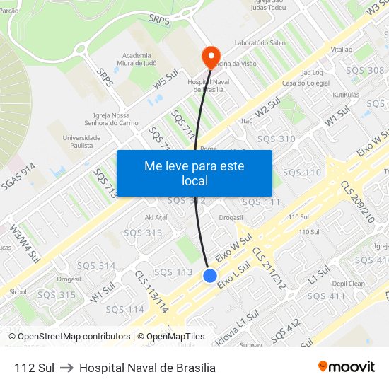 112 Sul to Hospital Naval de Brasília map