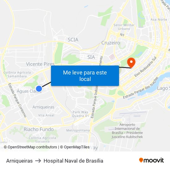 Arniqueiras to Hospital Naval de Brasília map