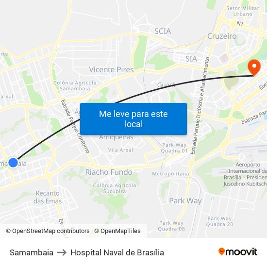 Samambaia to Hospital Naval de Brasília map