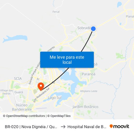 Br-020 | Nova Dignéia / Quadra 18 to Hospital Naval de Brasília map