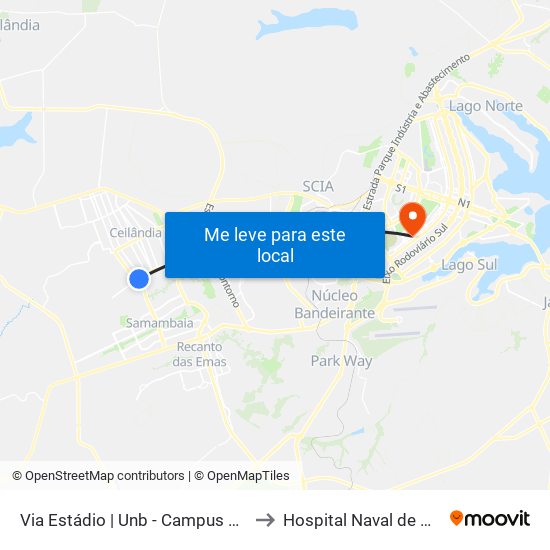 Via Estádio | Unb - Campus Ceilândia to Hospital Naval de Brasília map