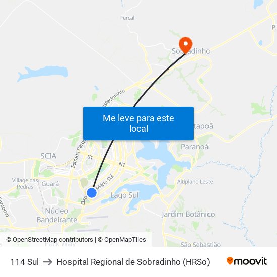 114 Sul to Hospital Regional de Sobradinho (HRSo) map