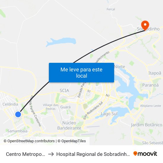 Centro Metropolitano to Hospital Regional de Sobradinho (HRSo) map