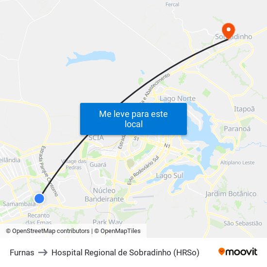 Furnas to Hospital Regional de Sobradinho (HRSo) map