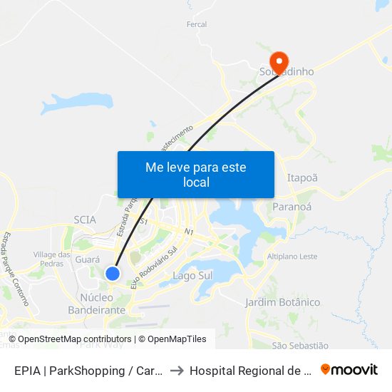 Epia Sul | Parkshopping (Linhas Do Entorno) to Hospital Regional de Sobradinho (HRSo) map