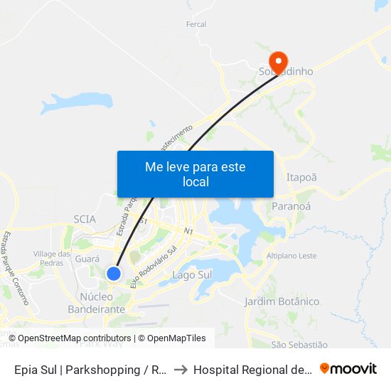 Epia Sul | Parkshopping / Rod. Interestadual / Assaí to Hospital Regional de Sobradinho (HRSo) map