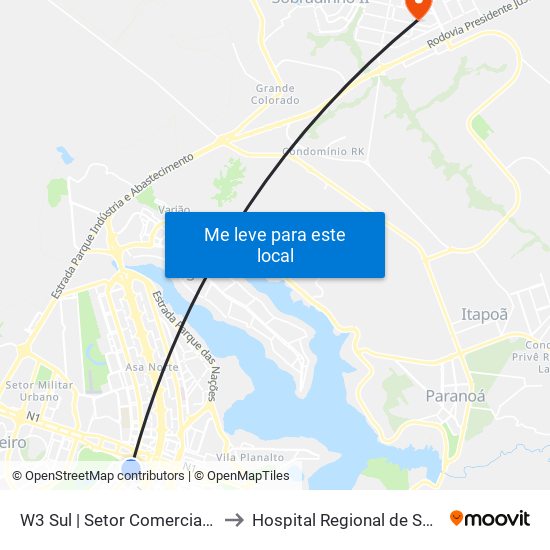 W3 Sul | Setor Comercial Sul (Pátio Brasil) to Hospital Regional de Sobradinho (HRSo) map