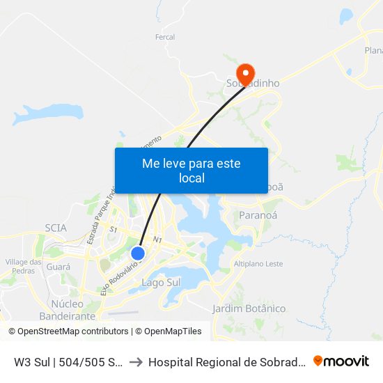 W3 Sul | 504/505 Sul (Sesc) to Hospital Regional de Sobradinho (HRSo) map