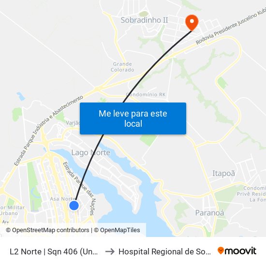 L2 Norte | Sqn 406 (Unb / Odonto Hub) to Hospital Regional de Sobradinho (HRSo) map