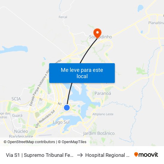 Via S1 | Supremo Tribunal Federal / Praça dos Três Poderes to Hospital Regional de Sobradinho (HRSo) map