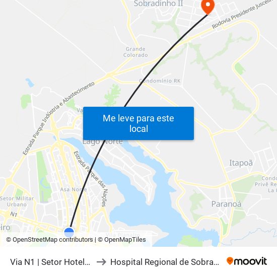 Via N1 | Setor Hoteleiro Norte to Hospital Regional de Sobradinho (HRSo) map