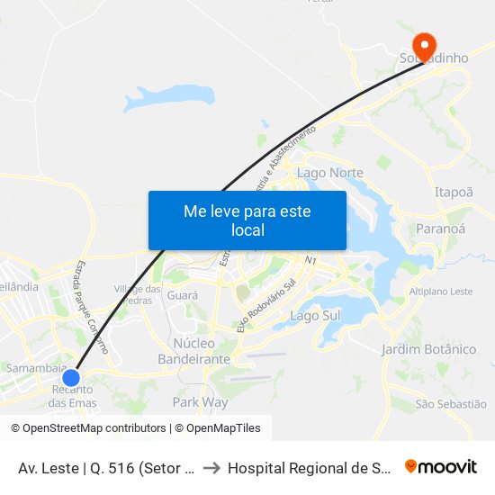 Av. Leste | Q. 516 (Setor De Mansões Q. 5) to Hospital Regional de Sobradinho (HRSo) map