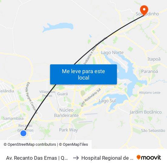 Av. Recanto Das Emas | Qd. 203 (Igreja Universal) to Hospital Regional de Sobradinho (HRSo) map