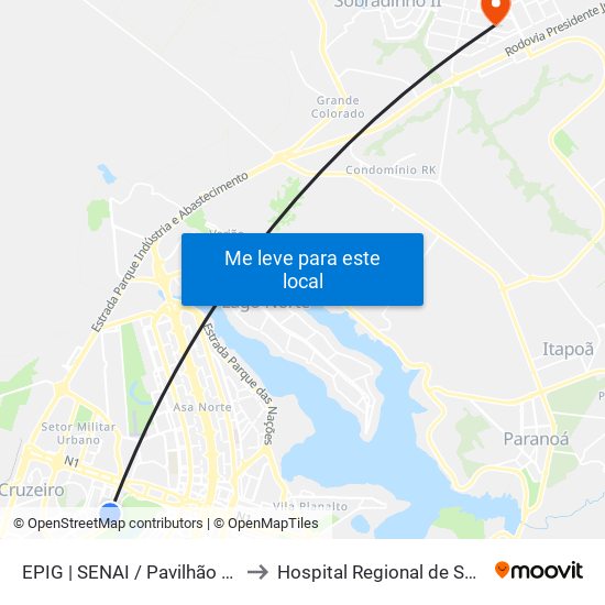 Epig | Senai / Pavilhão Parque Da Cidade to Hospital Regional de Sobradinho (HRSo) map