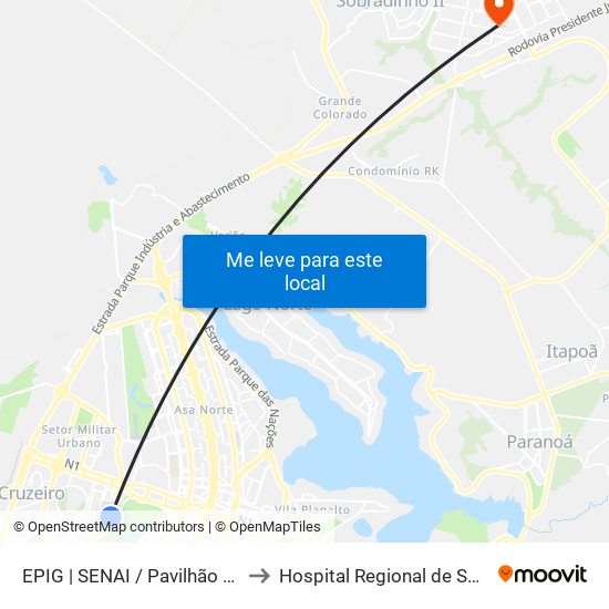 EPIG | SENAI / Pavilhão Parque da Cidade to Hospital Regional de Sobradinho (HRSo) map