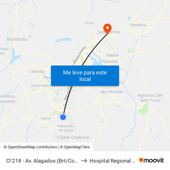 Cl 218 - Av. Alagados (Brt/Colégio Santa Maria/N.S.Aparecida) to Hospital Regional de Sobradinho (HRSo) map