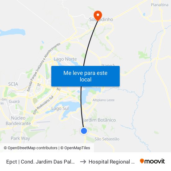 Epct | Cond. Jardim Das Palmeiras (Sentido São Sebastião) to Hospital Regional de Sobradinho (HRSo) map