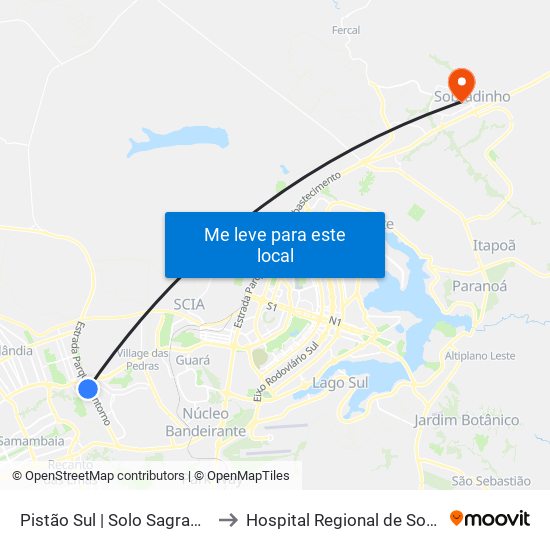 Pistão Sul | Solo Sagrado / Ceub to Hospital Regional de Sobradinho (HRSo) map